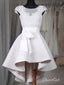 High Low Short Ivory Satin Homecoming Dresses with Sash ADP1848