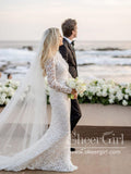 High Neck Boho Delicated Lace Wedding Dresses Vintage Sheath Wedding Dress with Long Sleeves AWD1948-SheerGirl