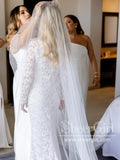 High Neck Boho Delicated Lace Wedding Dresses Vintage Sheath Wedding Dress with Long Sleeves AWD1948-SheerGirl