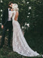 High Neck See Through Rustic Lace Wedding Dresses Vintage Sheath Wedding Dress AWD1244