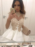 High Neck Vintage Gold Lace Applique Homecoming Dresses Ivory Princess Hoco Dress ARD1680-SheerGirl