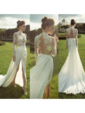 High Neck Vintage Wedding Dresses Long Sleeve Lace Beach Wedding Dress AWD1148-SheerGirl