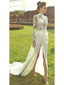 High Neck Vintage Wedding Dresses Long Sleeve Lace Beach Wedding Dress AWD1148
