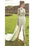 High Neck Vintage Wedding Dresses Long Sleeve Lace Beach Wedding Dress AWD1148-SheerGirl