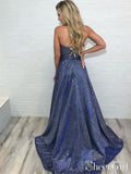 High Slit Deep V Neck Sparkly Long Prom Dresses Spaghetti Straps Formal Dresses ARD2491-SheerGirl