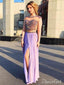 High Split Two Pieces Lilac Prom Dresses Illusional Neckline Sequins and Chiffon Evening Dresses ARD2456