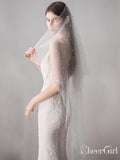 Hip Length Ivory Tulle Wedding Veils with Pearl Drop Veil ACC1052-SheerGirl