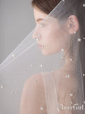 Hip Length Ivory Tulle Wedding Veils with Pearl Drop Veil ACC1052-SheerGirl