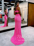 Hot Pink Crossed Bodice High Slit Party Dress Mermaid Long Prom Dress ARD2917-SheerGirl