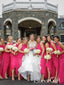Vestidos de dama de honor de gasa de encaje rosa intenso, vestidos de dama de honor hasta el suelo con pliegues ARD2468 