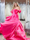 Hot Pink Puff Sleeves Off the Shoulder Simple Prom Dresses Party Dress Evening Dress ARD2897-SheerGirl