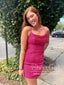Vestido de fiesta corto brillante rosa intenso con cuello halter y lentejuelas vestido de fiesta ARD2798 