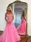 Vestido de fiesta de sirena con apliques, sin tirantes, color rosa intenso, falda con volantes, vestido formal ARD2913 