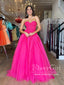 Hot Pink Strapless Tiered Tulle Floor Length Ball Gown Lace Bodice Prom Dress ARD2921