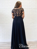 Illusion Long Sleeves Black Formal Dress High Slit Sexy Chiffon Long Prom Dress ARD2537-SheerGirl