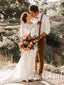 Illusion Neckline Ivory Lave Wedding Dress Long Sleeves Sheath Bridal Dress AWD1647