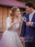 Illusion Neckline Long Sleeves Tulle Bridal Dress Gorgeous Lace Wedding Dress AWD1808-SheerGirl