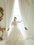 Illusion Neckline Trumpet Sleeves Tulle Bridal Dress Vintage Lace Wedding Dress AWD1943-SheerGirl