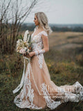 Illusion Neckline Tulle Bridal Dress Mermaid Lace Wedding Dress with Long Sleeves AWD1812-SheerGirl