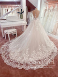 Illusion Neckline Vintage Lace Ball Gown Wedding Dress AWD1862-SheerGirl