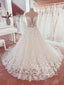 Illusion Neckline Vintage Lace Ball Gown Wedding Dress AWD1862