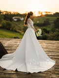 Illusion Rustic Lace Long Sleeves Tulle Wedding Dress with Detachable Satin Wedding Gown AWD1937-SheerGirl
