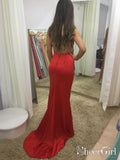 Illusion Sweet Heart Neck Backless Spaghetti Red Prom Dresses with Sweep Train ARD2511-SheerGirl