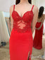 Illusion Sladké srdce s výstřihem špagetově červené plesové šaty s vláčkem ARD2511 