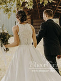 Illusion and Lace halter neck and racerback A-line Wedding Dress with Sweep Train AWD1784-SheerGirl