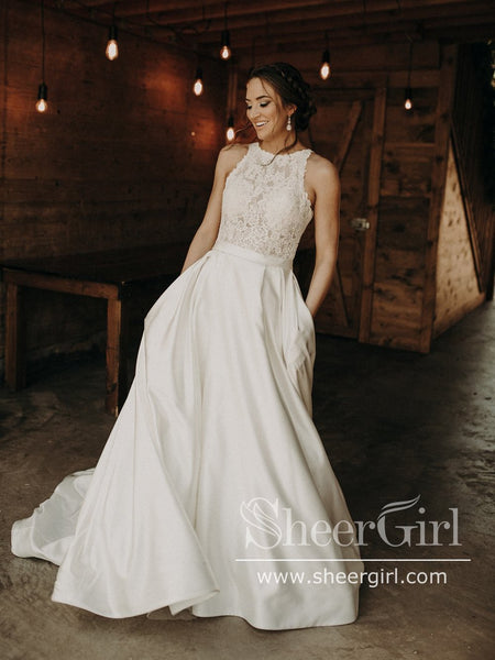 Illusion and Lace halter neck and racerback A-line Wedding Dress with Sweep Train AWD1784 Illusion and Lace halter neck and racerback A-line Wedding Dress with Sweep Train AWD1784