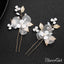 Ivory 3D Floral Hairpins with Crystals and Gold Leaves ACC1159
