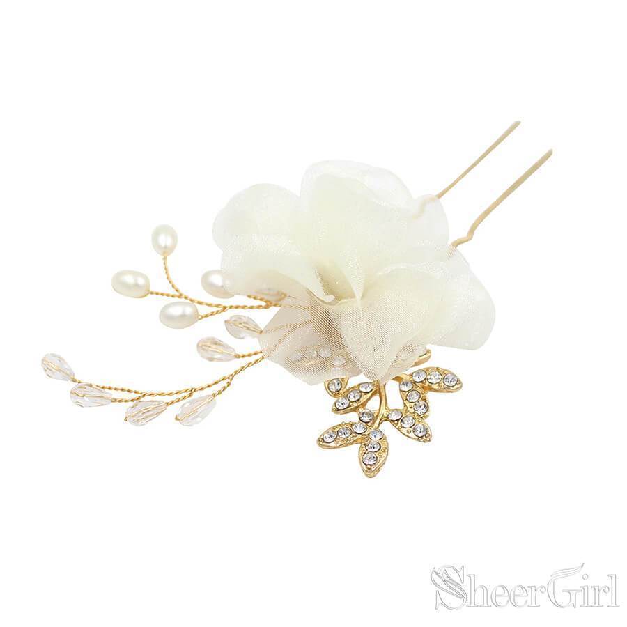 Ivory 3D Flower Gold Hairpin Pink Hairpins ACC1111-SheerGirl
