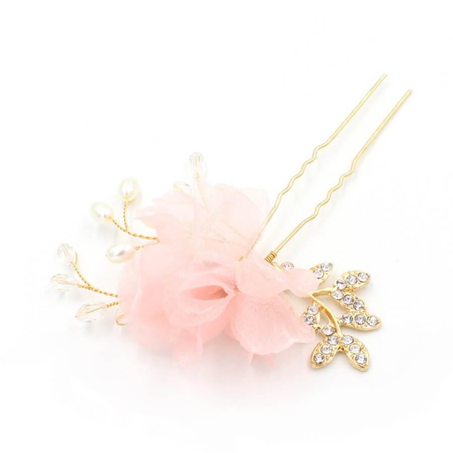 Ivory 3D Flower Gold Hairpin Pink Hairpins ACC1111-SheerGirl