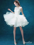 Ivory A Line Organza Cute Homecoming Dresses Appliqued Short Hoco Dress ARD1551-SheerGirl