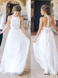 Ivory A-line Lace Top T-Back Beach Wedding Dresses With Ribbon Belt AWD1597-SheerGirl