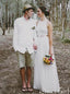 Vestidos de novia de playa con espalda en T y parte superior de encaje de color marfil con cinturón de cinta AWD1597 
