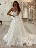 Ivory Ball Gown Floral Lace Wedding Gown Floral Lace Boho Wedding Dresses AWD1949-SheerGirl