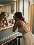 Ivory Beach Wedding Dresses See Through Pearl Beaded Rustic Wedding Dress AWD1178-SheerGirl