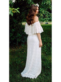 Ivory Bohemian Lace Wedding Dresses Off the Shoulder Beach Wedding Dress AWD1187-SheerGirl