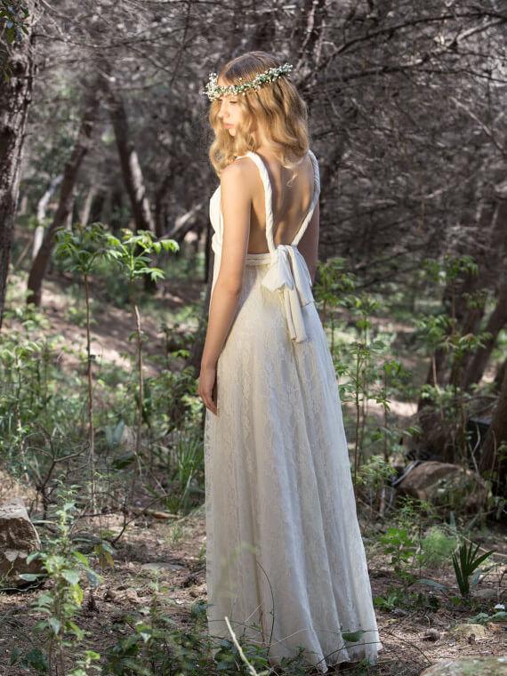 Ivory Bohemian Lace Wedding Dresses V Neck Backless Country Wedding Dress AWD1199-SheerGirl