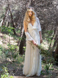 Ivory Bohemian Lace Wedding Dresses V Neck Backless Country Wedding Dress AWD1199-SheerGirl
