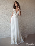 Ivory Cap Sleeve See Through Boho Wedding Dresses Beach Bridal Dress AWD1415-SheerGirl