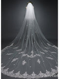 Ivory Cathedral Veil with Blusher Lace Applique Long Wedding Veil ACC1068-SheerGirl