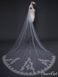 Ivory Cathedral Veils with Lace and Beaded Hemline ACC1076-SheerGirl