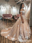 Ivory Floral Appliqued Champagne Off Shoulder Wedding Gowns Court Train Beaded Wedding Dresses AWD1650