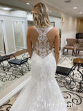 Ivory Halter Neck Racer Back Lace Wedding Gown Appliqued Mermaid Wedding Dress AWD1708-SheerGirl