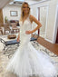 Vestido de novia de encaje con espalda de corredor y cuello halter de color marfil, vestido de novia de sirena con apliques AWD1708 