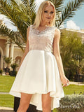 Ivory High Low Hoco Dress V Neck Lace Applique Plus Size Homecoming Dresses ARD1686-SheerGirl