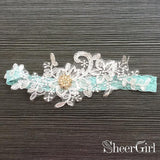 Ivory Lace Applique Wedding Garters with Rhinestone ACC1025-SheerGirl