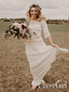 Ivory Lace Bateau Neck 3/4 Sleeves Bridal Dresses Floor Length A Line Wedding Dresses AWD1655